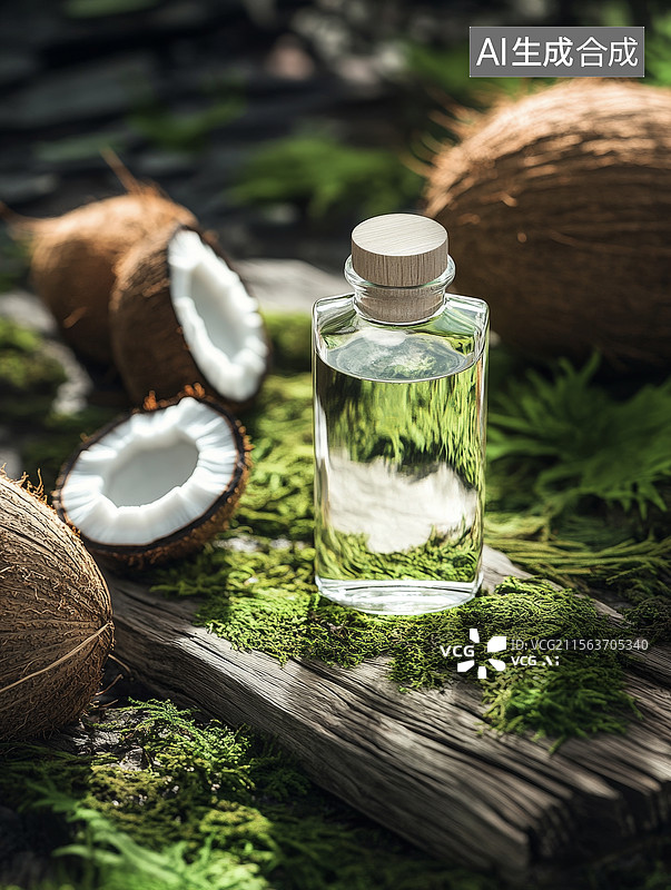 【AI数字艺术】椰子油与新鲜椰子图片素材