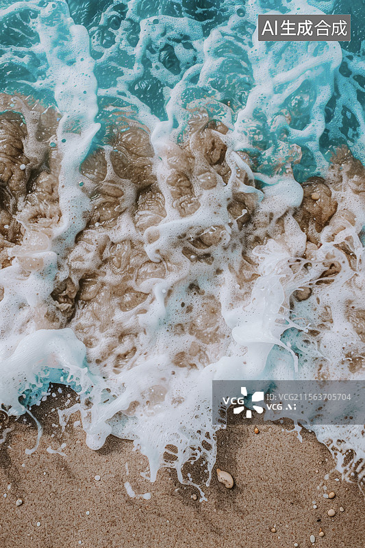 【AI数字艺术】海浪拍打沙滩的瞬间图片素材