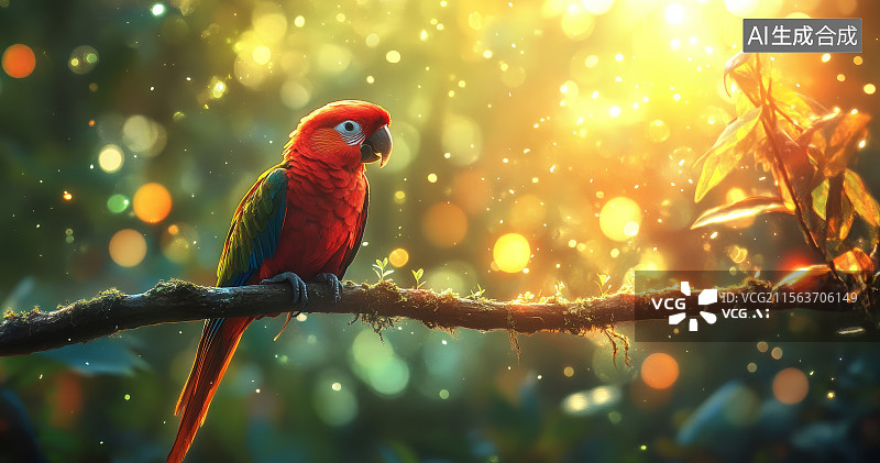 【AI数字艺术】树枝上的多彩鹦鹉图片素材
