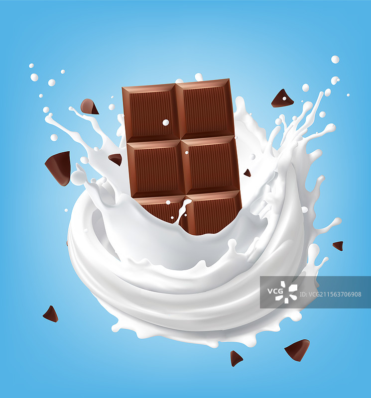 牛奶和巧克力棒在水中飞溅图片素材