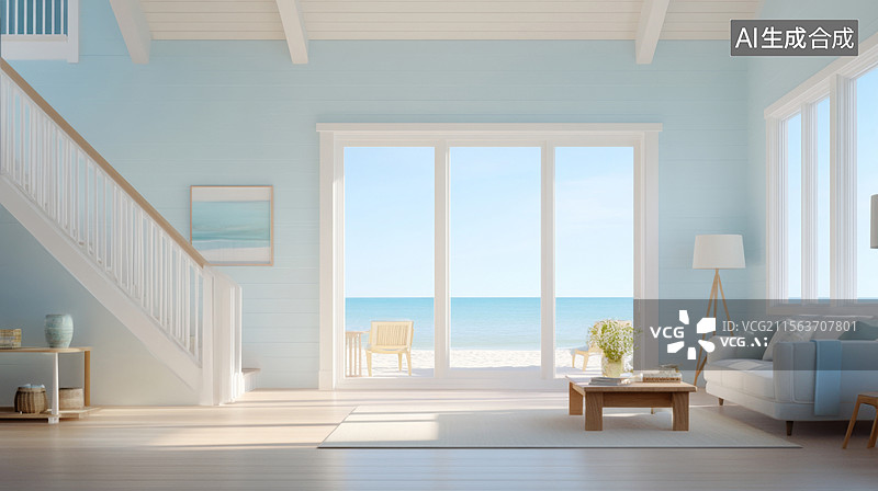 【AI数字艺术】海景别墅室内样板间图片素材