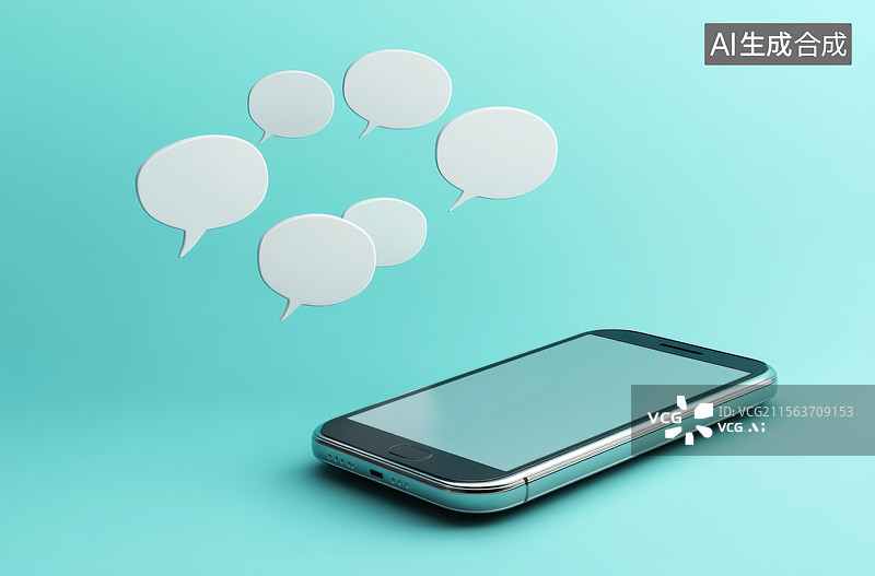 【AI数字艺术】手机周围飞满社交媒体聊天通知泡泡图标图片素材