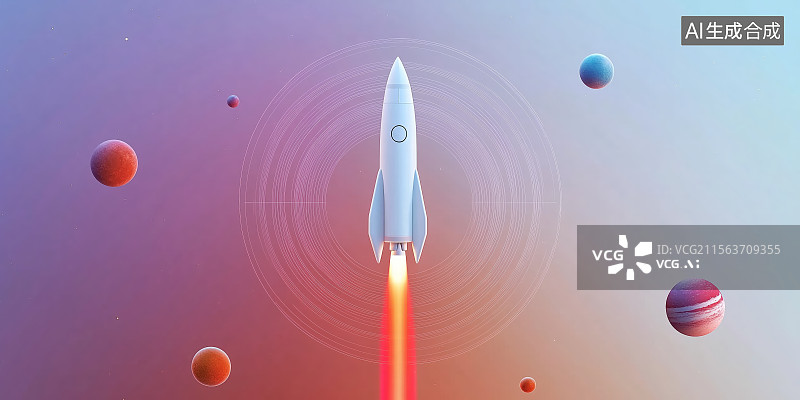 【AI数字艺术】卡通简约航天火箭航天飞机插画图片素材