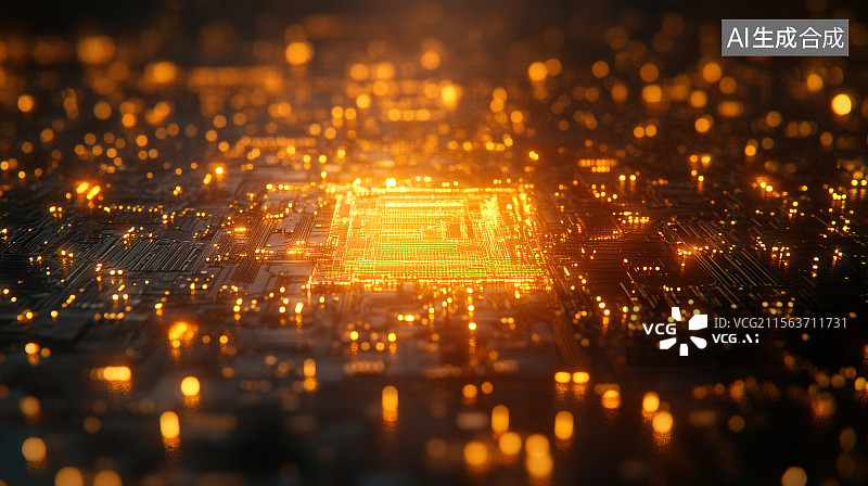 【AI数字艺术】发光的电路板特写图片素材