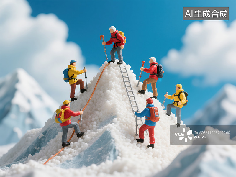 【AI数字艺术】微缩登山者勇攀雪山之巅图片素材