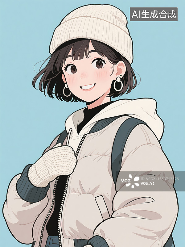 【AI数字艺术】冬日甜美少女卡通形象图片素材
