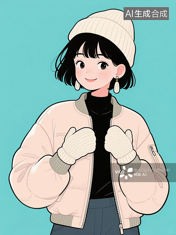 【AI数字艺术】冬日甜美少女卡通形象图片素材