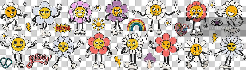 复古时尚的雏菊花朵可爱洋甘菊脸庞图片素材