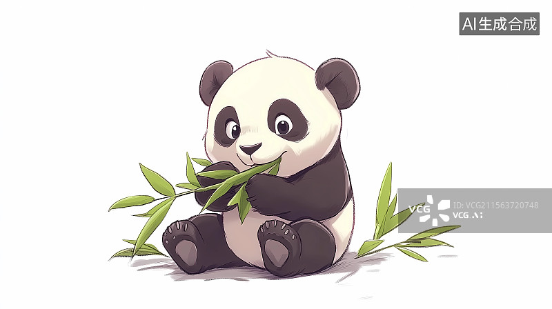 【AI数字艺术】熊猫吃竹子插画图片素材