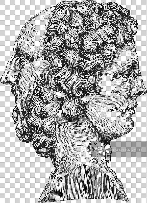 古罗马神祇雅努斯的复古插图图片素材