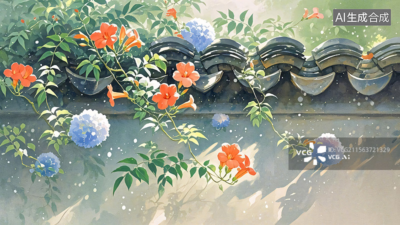 【AI数字艺术】中式花影插画图片素材