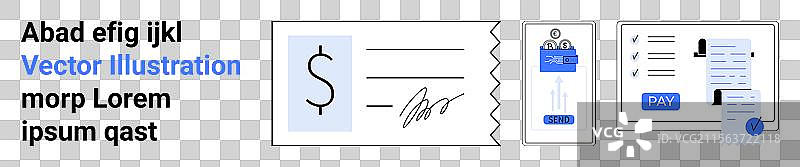 数字支付流程与支票收据图片素材