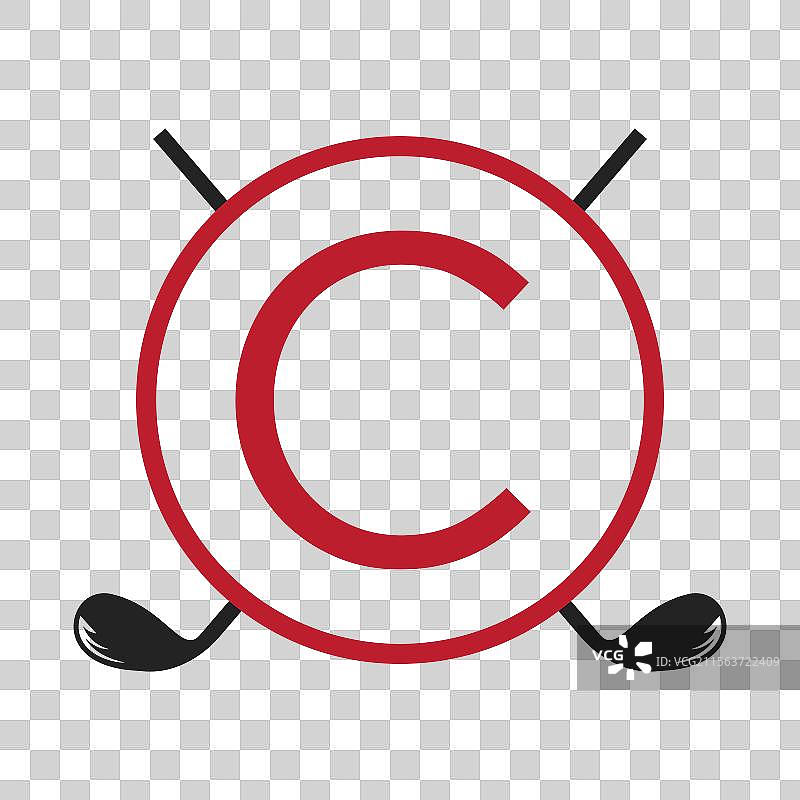 带有曲棍球棒的字母C概念高尔夫标志图片素材