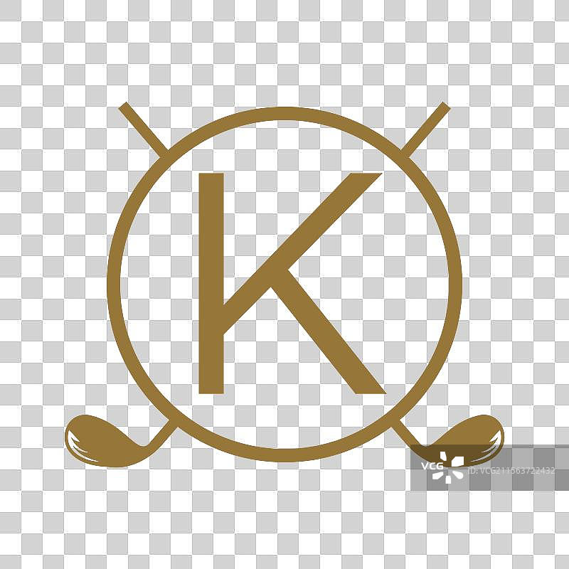 带有曲棍球棒的字母K高尔夫标志概念图片素材