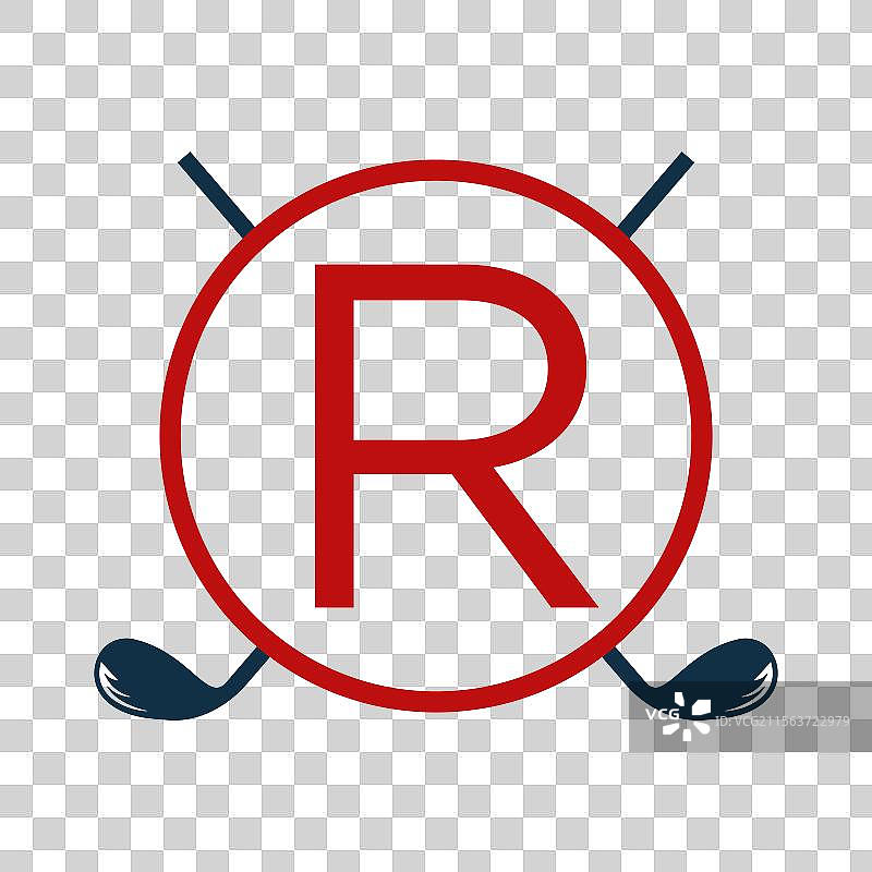 带有曲棍球棒的字母r概念高尔夫标志图片素材
