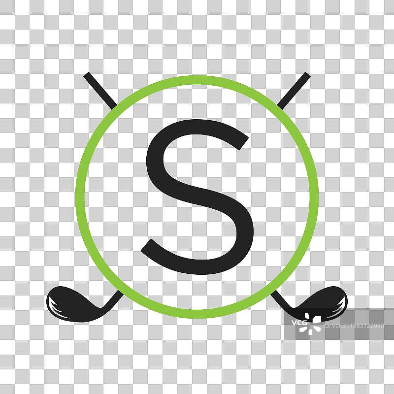 带有曲棍球棒的字母S概念高尔夫标志图片素材