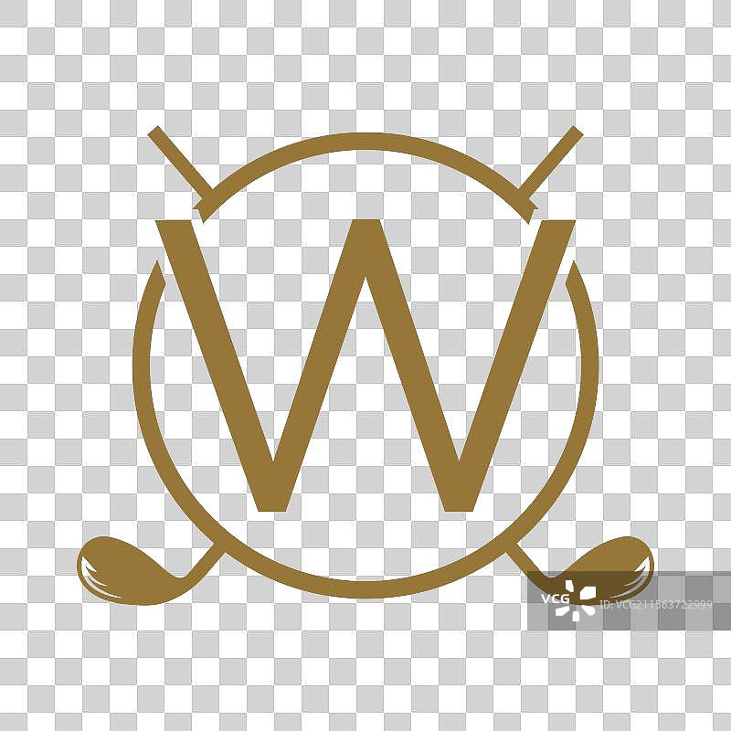 带有曲棍球棒的字母W概念高尔夫标志图片素材