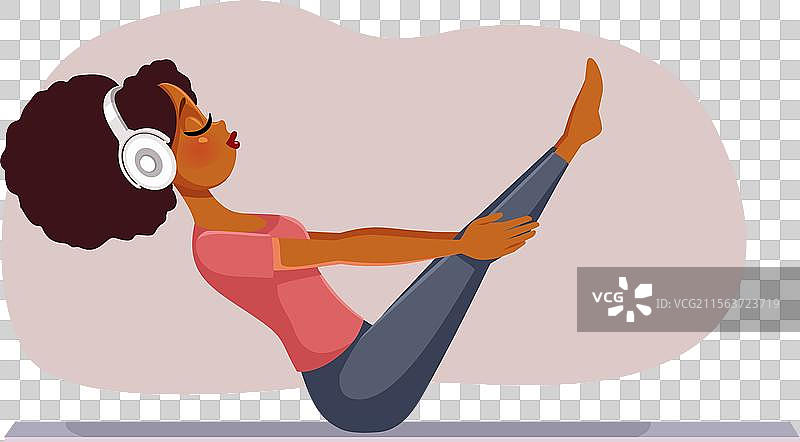 在船上锻炼的女性卡通形象图片素材