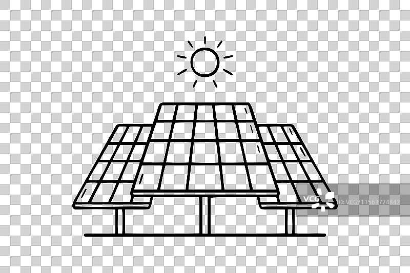 手绘图标：太阳能电池板与太阳涂鸦图片素材