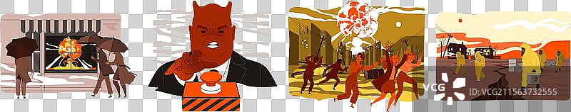 有角的邪恶男人与核灾难的危险图片素材