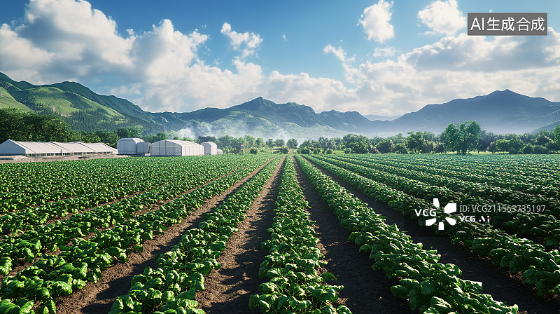 【AI数字艺术】航拍视角绿色农田稻田自然风景图片素材