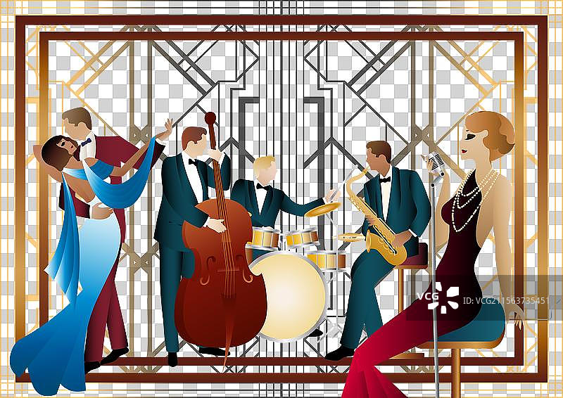 爵士乐音乐家、歌手和舞者在宇宙中图片素材