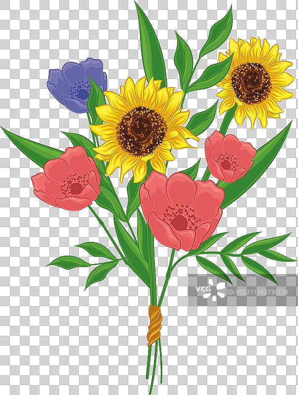 逼真的详细花束，向日葵图片素材