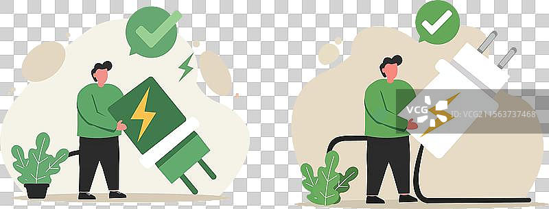 绿色能源概念与巨型电源插头图片素材