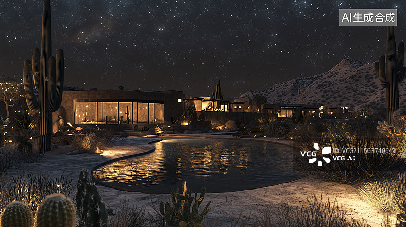 【AI数字艺术】沙漠中的奢华度假庄园图片素材