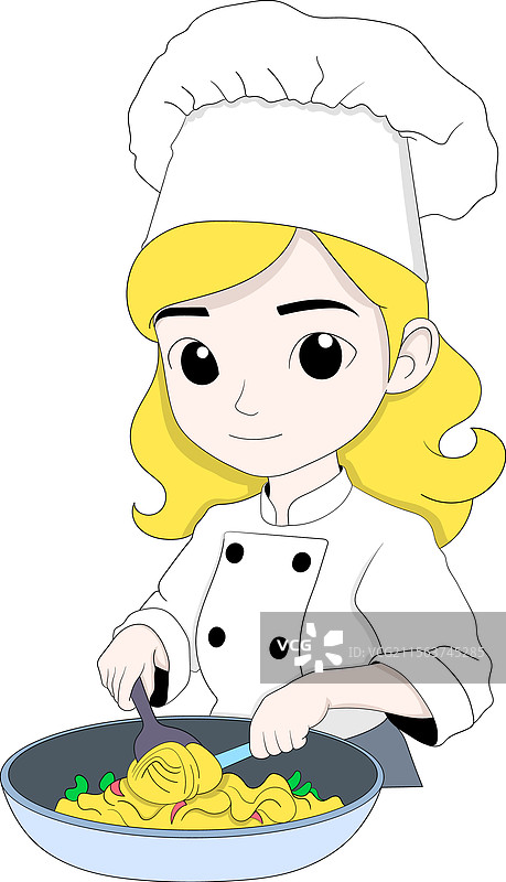 年轻女厨师在烹饪美味的意大利面图片素材