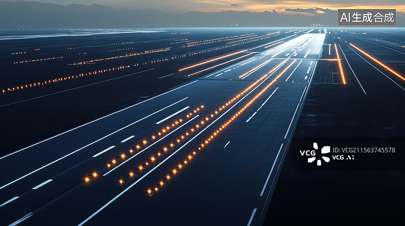 【AI数字艺术】机场跑道夜景图片素材
