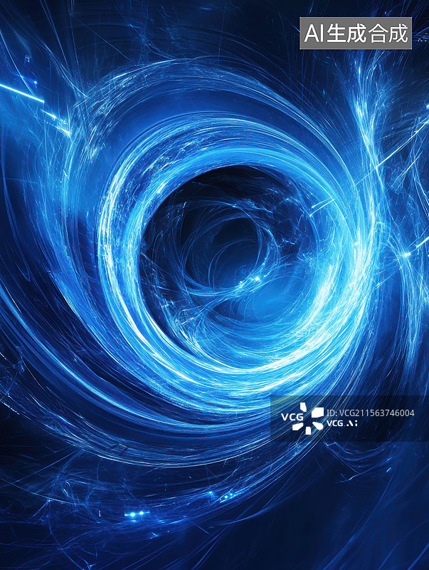 【AI数字艺术】蓝色光漩涡抽象背景图片素材