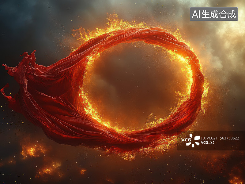 【AI数字艺术】火焰燃烧的乾坤圈混天绫哪吒主题图片素材