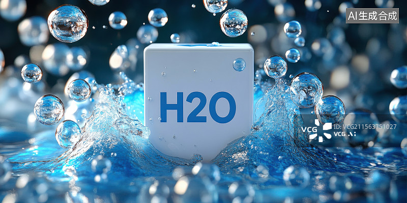 【AI数字艺术】水分子H2O泡泡清新补水科技氢气清洁能源背景图片素材