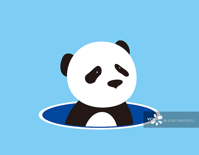 可爱的熊猫宝宝站着, 从洞里出来图片素材