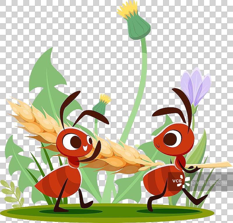 卡通蚂蚁搬运麦穗搞笑角色图片素材