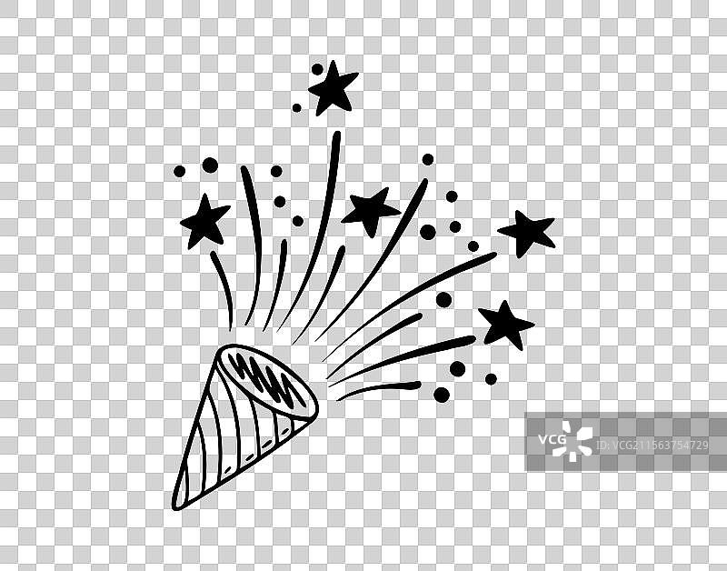 手绘涂鸦风格的彩带炮轮廓图标图片素材