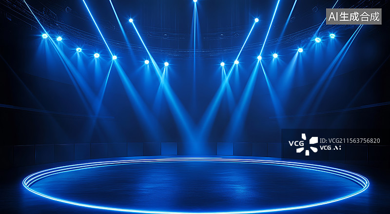 【AI数字艺术】蓝色灯光照亮的舞台图片素材