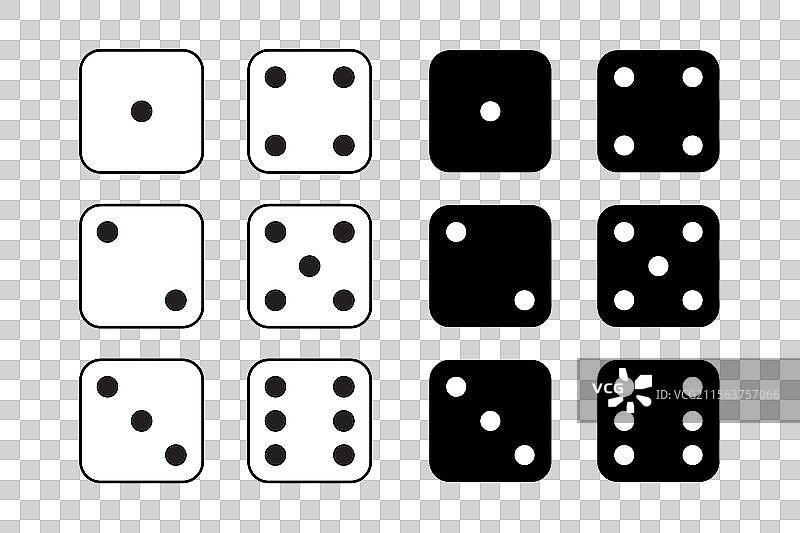 游戏骰子图标，显示从一到六的立方体面。图片素材