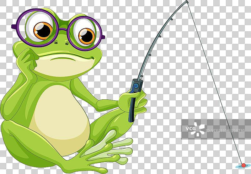 可爱的卡通青蛙拿着钓鱼竿图片素材