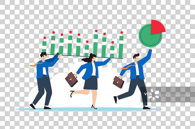 扁平化的商务人士携带柱状图和饼图图片素材