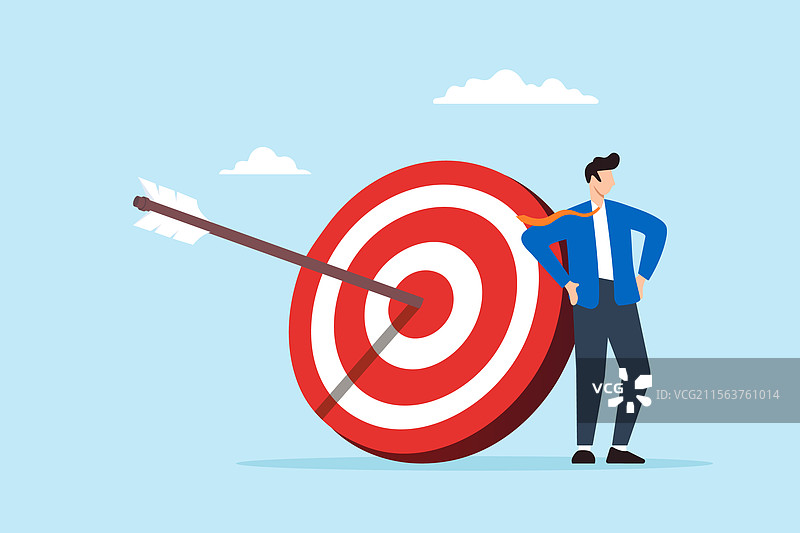 自信的平面商人站在射箭旁边图片素材