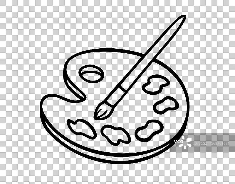 手绘图标：调色板与画笔涂鸦图片素材