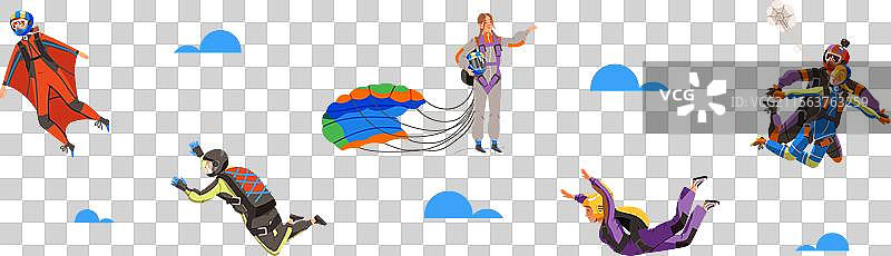 带降落伞的角色在空中跳伞漂浮图片素材