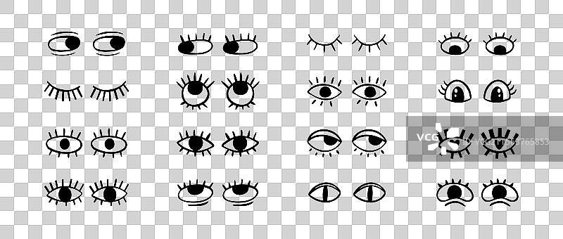 疯狂涂鸦黑眼睛睁开的创意组合图片素材