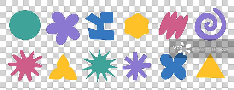 云朵和花朵形状的贴纸涂鸦复古套装图片素材