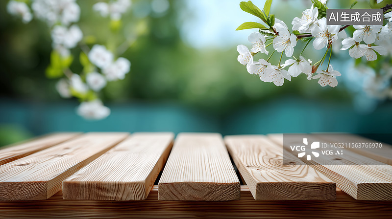 【AI数字艺术】清新木纹桌面与鲜花背景图片素材
