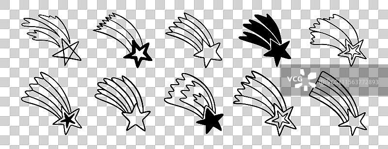 手绘流星图标集轮廓图片素材