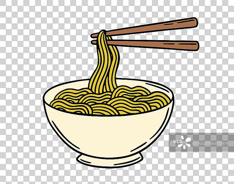 手绘的碗装面条和筷子涂鸦图片素材