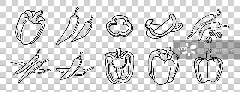 红辣椒和甜椒涂鸦手绘图片素材